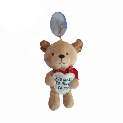 Wholesale Heartshaped Beige Brown Plush Bear Hanging Pendant With Sucker For Hanging On The Wall Or Tile