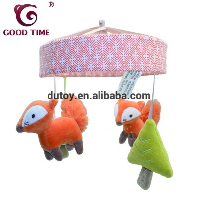 EN71 Super Soft Squirrel Pine Tree Plush Toy Baby Mobile With Musical For Baby Crib