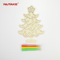 China children toy wholesale Christmas tree design wooden child diy drawing toy with 3pcs water color pen set