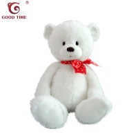 Hot selling custom stuffed white teddy plush bear with red bowknot