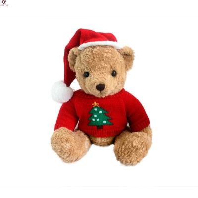 Hot Selling Cute 30cm Khaki Christmas Teddy Bear Stuffed Animal Plush Toy